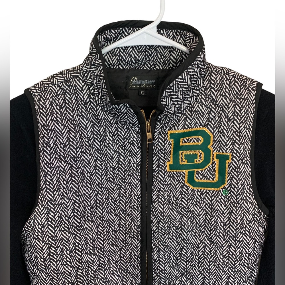 Gameday Couture Baylor Univ. Quilted Vest, black white gold sequin women's XS - Picture 2 of 12